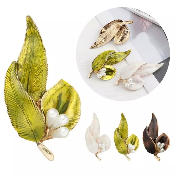 Craftsman Pearl Ceramic Hot Glazed Gold Floral Lapel Brooch Pin - Picture 12 of 16